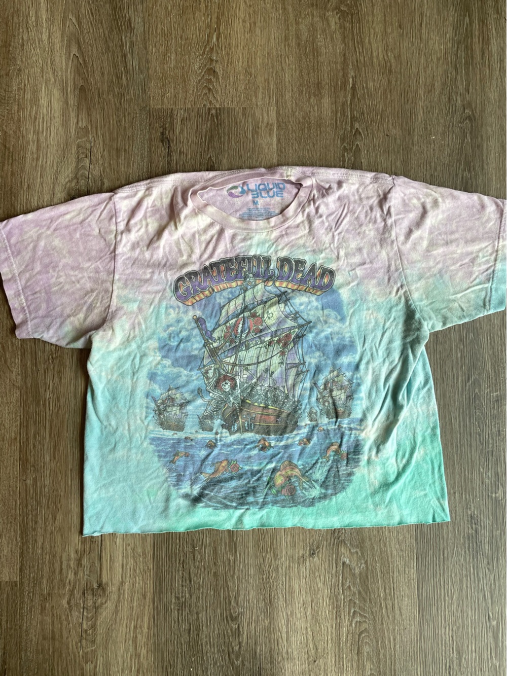 Liquid Blue Grateful Dead Tie Dye Soft Geaphic Cropped Short Sleeve shirt